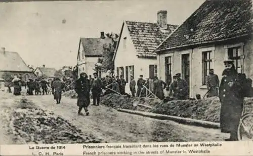 Ak Münster in Westfalen, französische Kriegsgefangene bei der Arbeit, 1914