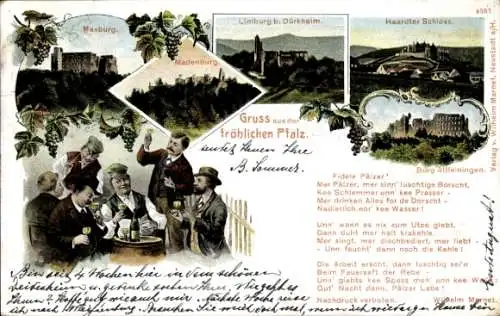 Litho Altleiningen, Maxburg, Limburg b. Dürkheim, Madenburg, Schloss, Wein