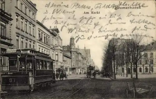 Ak Bremerhaven, Markt, Straßenbahn