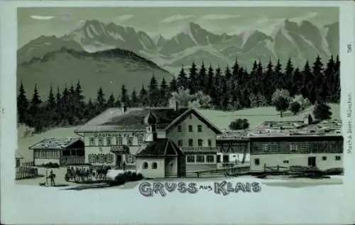 Mondschein Litho Klais Krün Oberbayern, Gesamtansicht