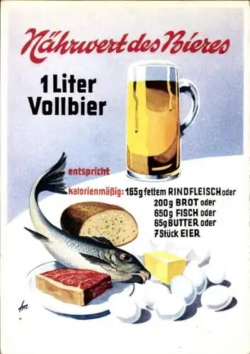 Ak Nährwert des Bieres, Liter Vollbier, Essen, Fisch, Eier