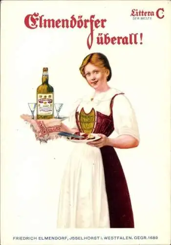 Ak Elmendörfer überall, Kornschnaps, Magd in Korsett, Littera C