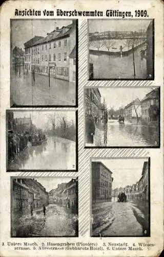 Ak Göttingen in Niedersachsen, Überschwemmte Straßen, Überschwemmung im Jahre 1909