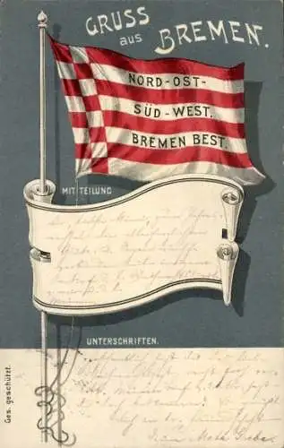 Ak Hansestadt Bremen, Rot-weiße Fahne