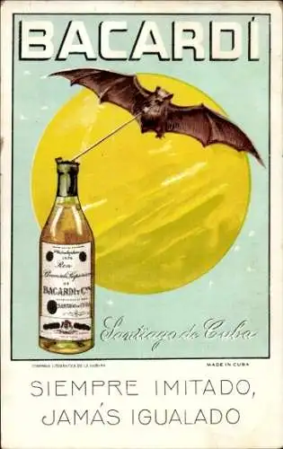 Ak Werbung, Alkohol, Bacardi, Fledermaus, Mondschein