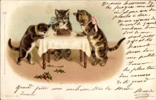 Litho Vermenschlichte Katzen, Kuchen