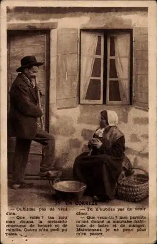Ak En Correze, Mann und Frau in Tracht