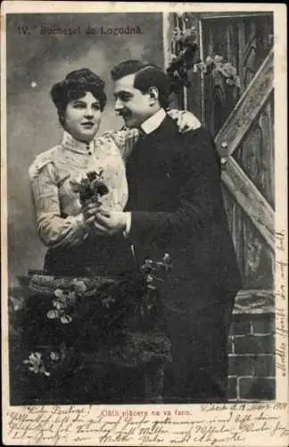 Ak Liebespaar, Verlobungsstrauß