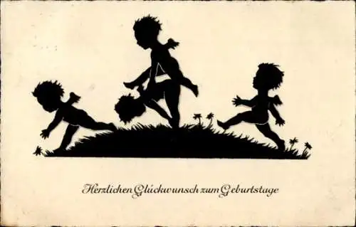 Scherenschnitt Ak Glückwunsch Geburtstag, Engel, Blumenwiese