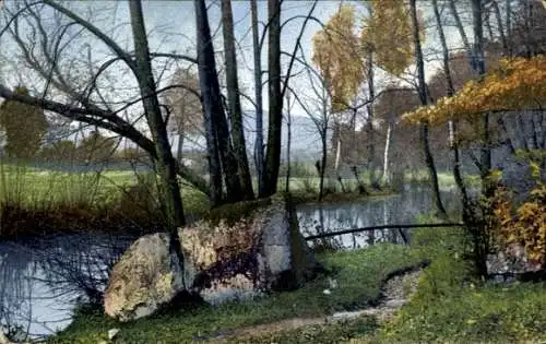 Ak Fluss, Bäume am Ufer, Birken