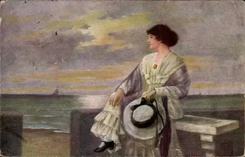 Künstler Ak Hermanns, H., Gemaltes Frau-Porträt, Hut, Heimliches Sehnen