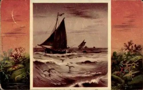 Ak Segelboote, Stürmisches Meer, Möwen