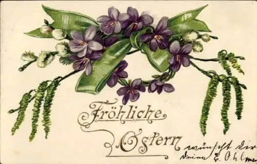 Präge Ak Glückwunsch Ostern, Blumen, Weidenkätzchen