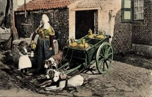 Ak Belgien, Milchmädchen, Hundekarren, Arbeitshunde