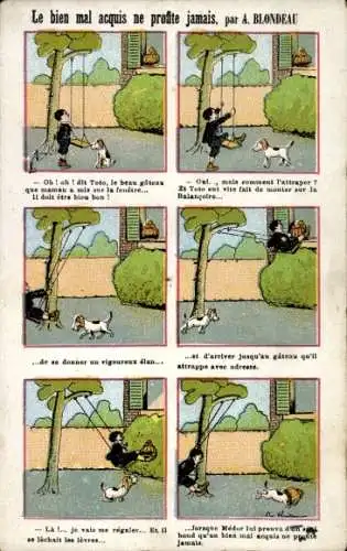 Ak Frankreich, Kurzgeschichte, Junge beim Schaukeln