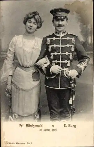 Ak Fräulein Königswald und E. Burg, Porträt