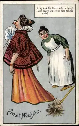 Ak Glückwunsch Neujahr, Bedienstete, Noble Frau