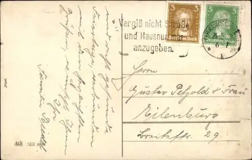 Ak Glückwunsch Pfingsten, Maikäfer, Truhe, Blumen