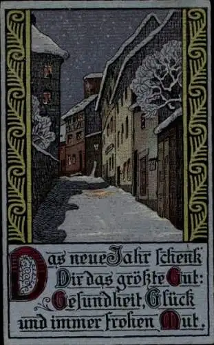 Präge Ak Glückwunsch Neujahr, Straße, Häuser