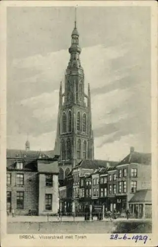 Ak Breda Nordbrabant Niederlande, Visserstraat met Toren