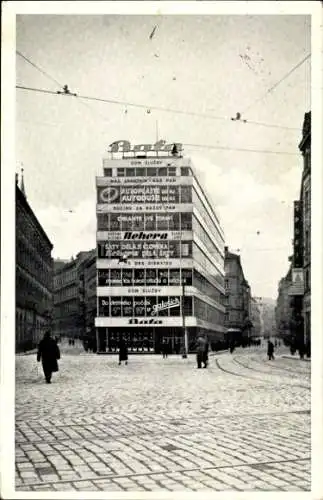 Ak Brno Brünn Südmähren, Bata-Palast, Architektur, Werbung, historische Postkarte