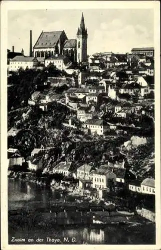Ak Znojmo Znaim an der Thaya Südmähren, Stadtansicht, Kirche, Gebäude, Landschaft, Fluss