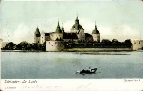 Ak Kalmar Schweden, Slott, Wasserschloss, Blick aus der Ferne