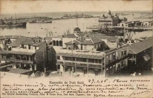 Ak Port Said Ägypten, Historische Ansicht, Hafenansicht, Gebäude, Wasser, Schiffe