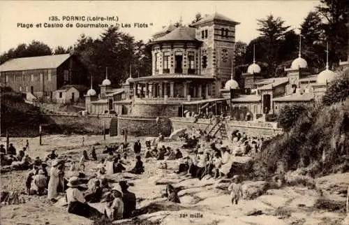 Ak Pornic Loire Atlantique, Plage, Casino de Gourmalon, viele Menschen am Strand