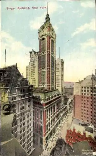 Ak New York City USA, Singer Building, hohe Gebäude, städtische Landschaft,  Architektur