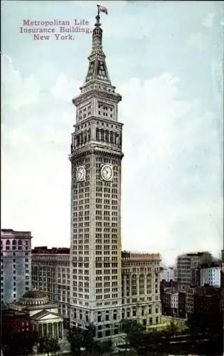 Ak New York City USA, Metropolitan Life Insurance Building, hohe Architektur, Stadtansicht