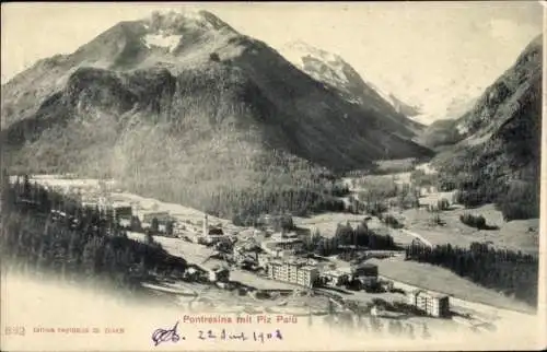 Ak Pontresina Kanton Graubünden Schweiz, Berglandschaft, Piz Palu, nstil, Vintage, Schwarz-Weiß