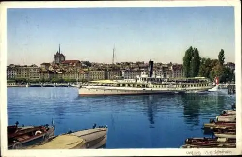 Ak Genf Stadt Schweiz, Gesamtansicht, Dampfer