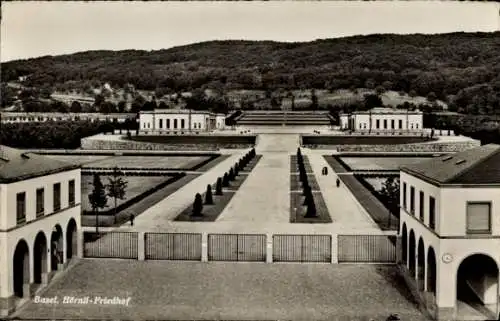 Ak Basel Stadt Schweiz, Hörnli-Friedhof, Gartenanlage,  Gebäude, Aussichtspunkt