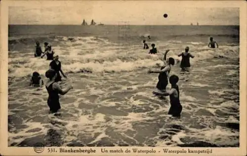 Ak Blankenberghe Blankenberge Westflandern, Wassersport, Wasserpolo-Spiel, Strand-Szenen,  Aufnah