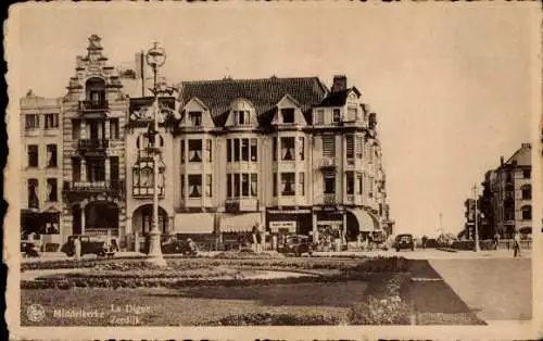 Ak Middelkerke Westflandern,  La Digue, Zeedijk, Gebäude, Straßenverkehr,  