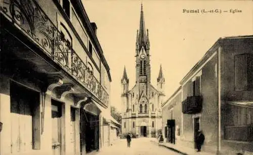 Ak Fumel Lot et Garonne, Eglise, Stadtansicht, Architektur, Straße