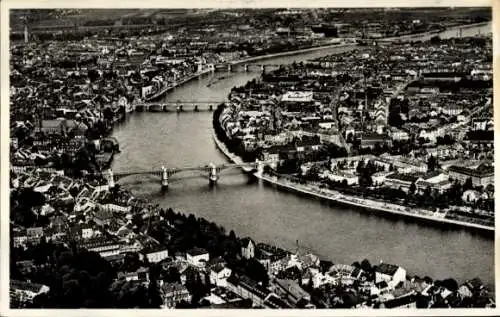 Ak Basel Stadt Schweiz, Luftansicht von  Rhein, Brücken, Stadtansicht