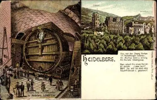 Ak Heidelberg am Neckar, Grosses Fass, Schlosskeller,  Zwerg Perkro, liebe Leut