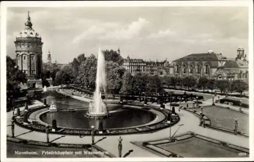 Ak Mannheim in Baden, Friedrichsplatz, Wasserturm, Parkanlage, Brunnen