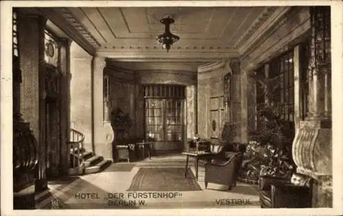 Ak Berlin Tiergarten, Hotel Der Fürstenhof, Vestibül, Potsdamer Platz