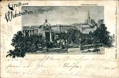 Ak Wiesbaden in Hessen, Kochbrunnen, Ortsansicht