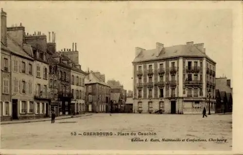 Ak Cherbourg en Cotentin Manche, Platz du Cauchin,  Architektur, schwarz-weiß Fotografie