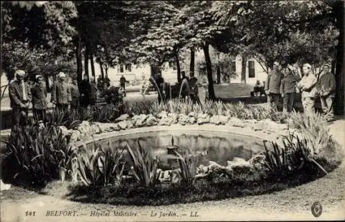 Ak Belfort Beffert Beffort Territoire de Belfort, Militärkrankenhaus, Garten, Teich