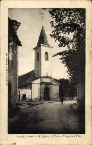 Ak Migné Vienne, Migne (Vienne), Kirche, Platz, Ansicht von Osten