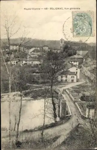 Ak Solignac Haute Vienne, Aussicht auf  Brücke, Fluss, Häuser, Bäume