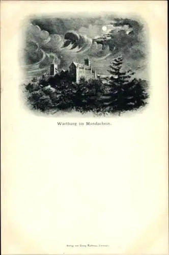 Ak Lutherstadt Eisenach in Thüringen, Wartburg, Wartburg im Mondschein, Nachtlandschaft, Grafisch
