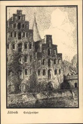 Ak Hansestadt Lübeck, Zeichnung eines n Gebäudes, Salzspeicher, architektonische Details