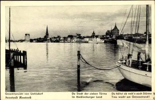 Ak Gehlsdorf Hansestadt Rostock, Gesamtansicht von Gehlsdorf, Seestadt  sieben Türme, Ostseestran