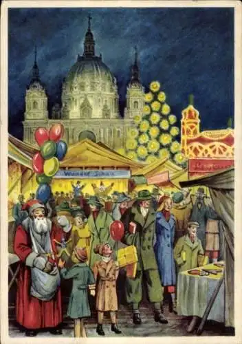 Ak Berlin Mitte, Weihnachtsmarkt, Berliner Dom, Weihnachtsmann